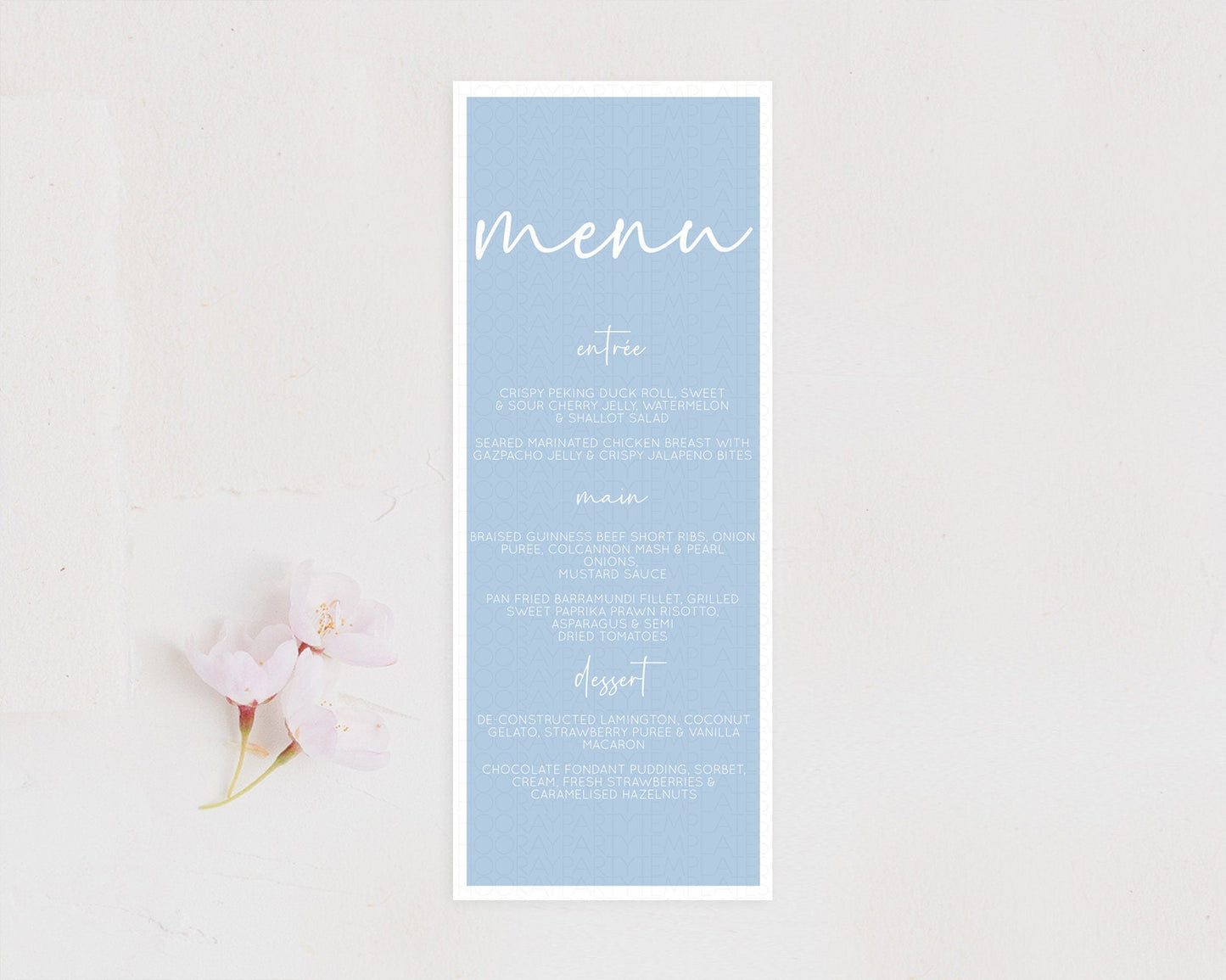 Blue Menu Pastel Blue Menu Template Blue Minimalist Table Decor Modern Blue Menu Simple Blue Dinner Dessert Menu Party Food Menu D10734