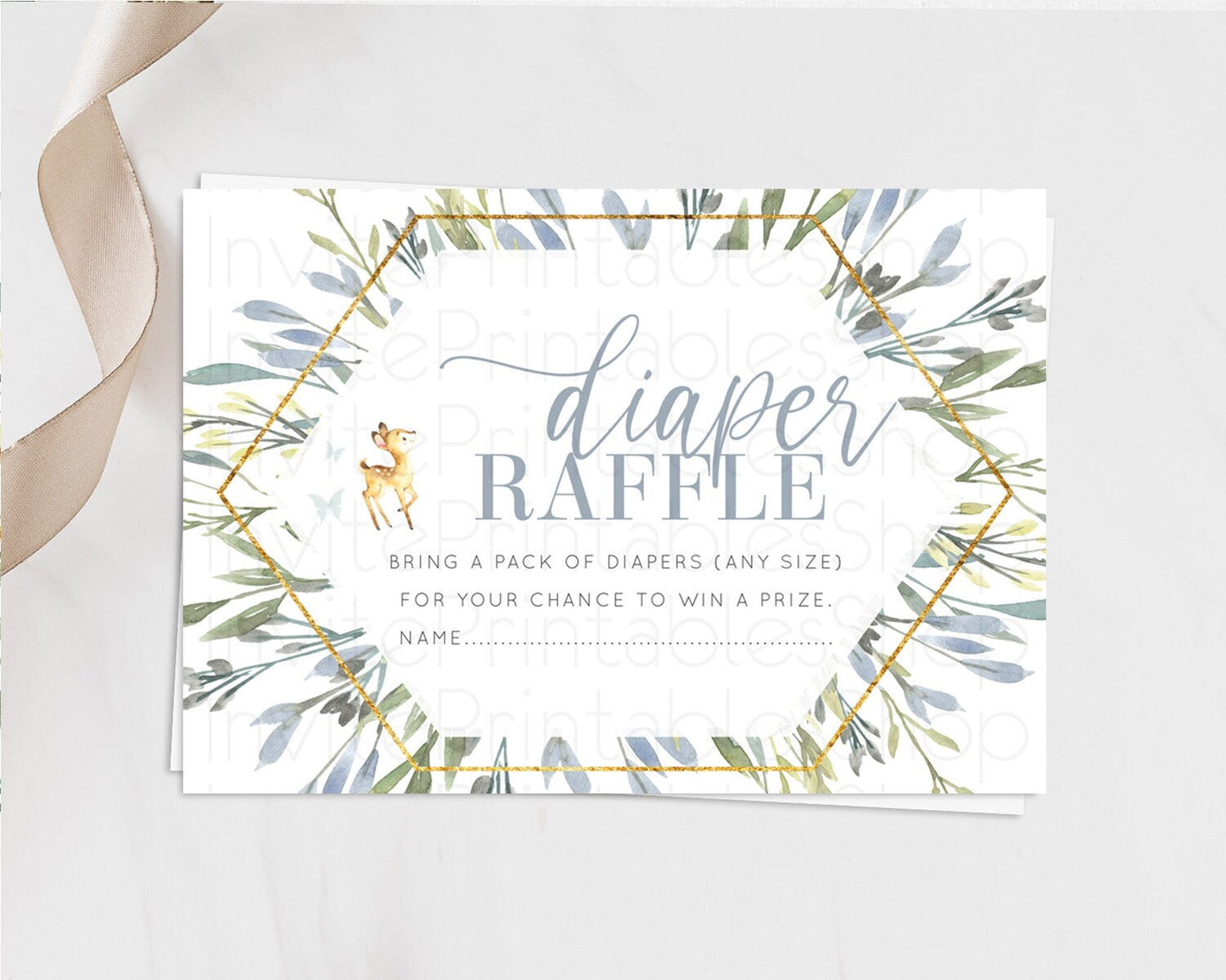Fawn Diaper Raffle Card Deer Diaper Insert Floral Deer Diaper Ticket Enchanted Forest Butterfly Pastel Baby Shower Raffle Game D10400