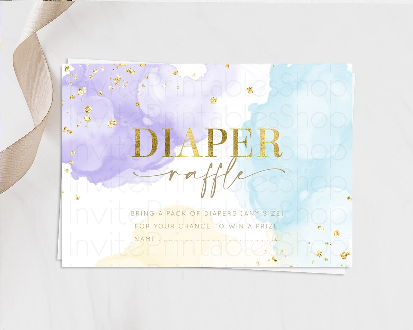 Pastel Diaper Raffle Card Pastel Rainbow Diaper Raffle Insert Colorful Ombre Watercolor Diaper Ticket Confetti Glitter Raffle Game D10206
