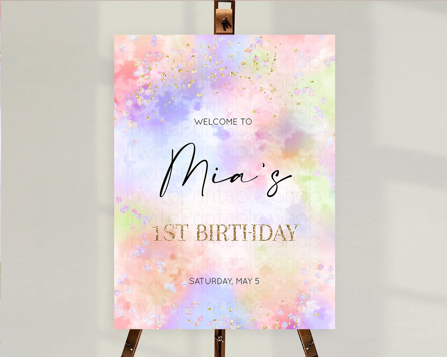 Pastel Welcome Sign Pastel Rainbow Welcome Sign Colorful Rainbow Confetti Watercolor Glitter Pastel First Birthday Welcome Sign D10610