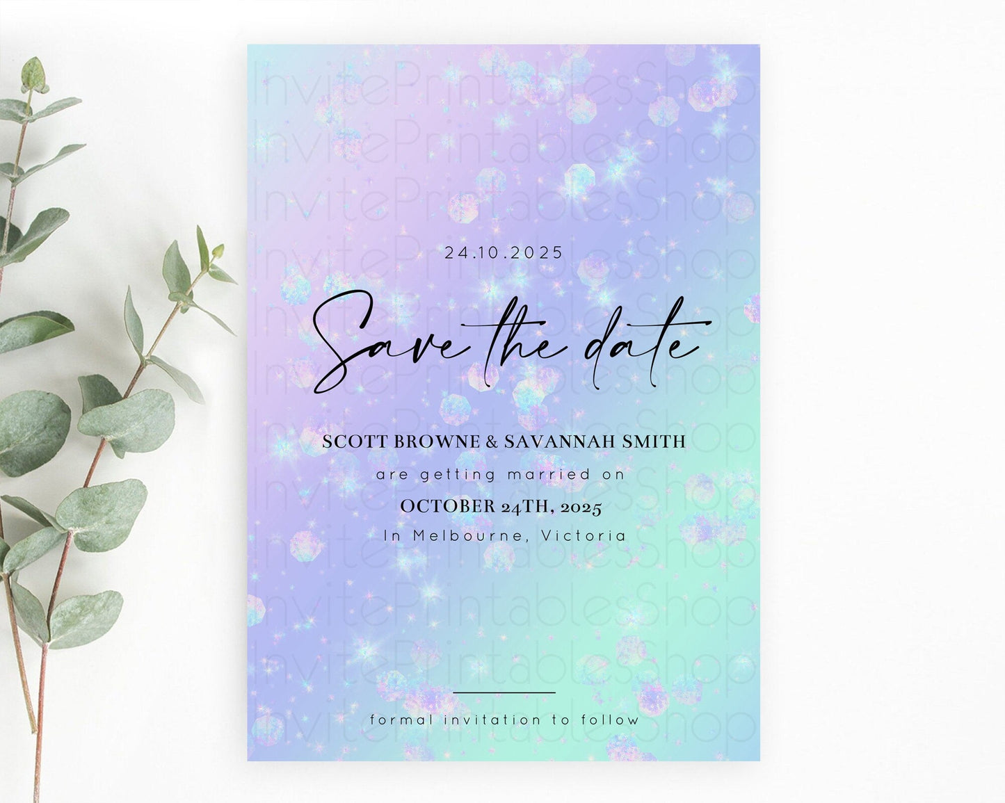Colorful Save The Date Template Pastel Rainbow Watercolor Iridescent Ombre Party For 1st Birthday Baptism Baby Shower Bridal Shower D10663