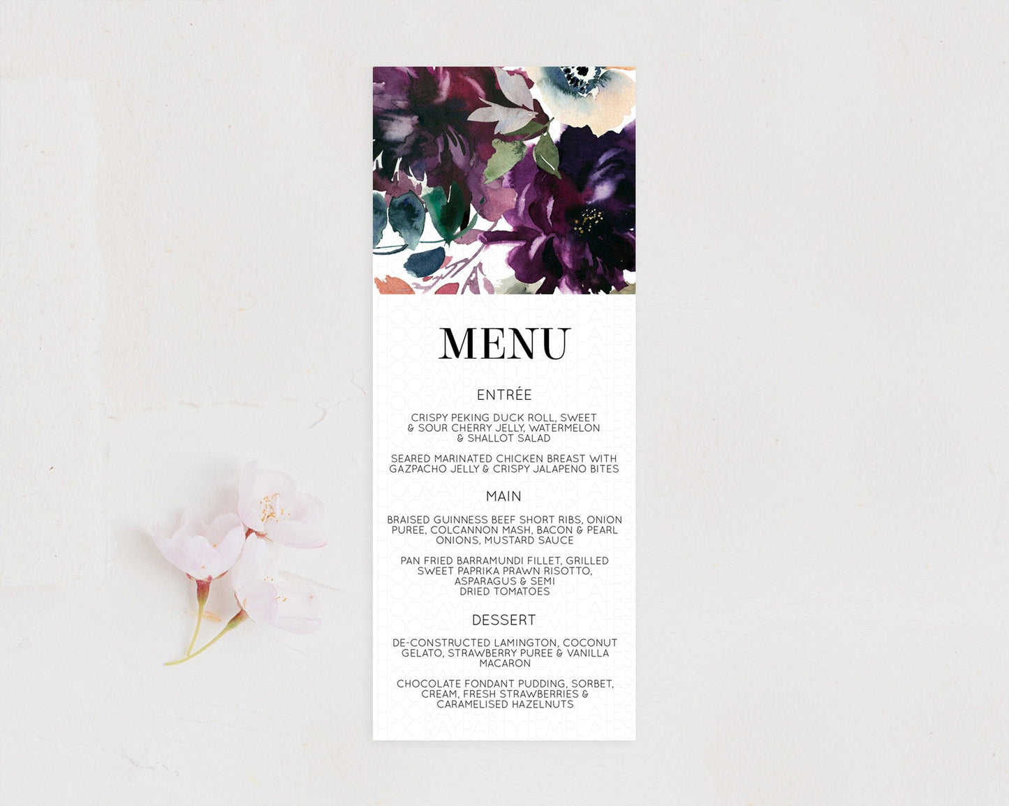 Secret Garden Menu Wildflower Menu Template Pastel Flower Garden Table Decor Boho Floral Dinner Dessert Floral Party Food Menu D11062