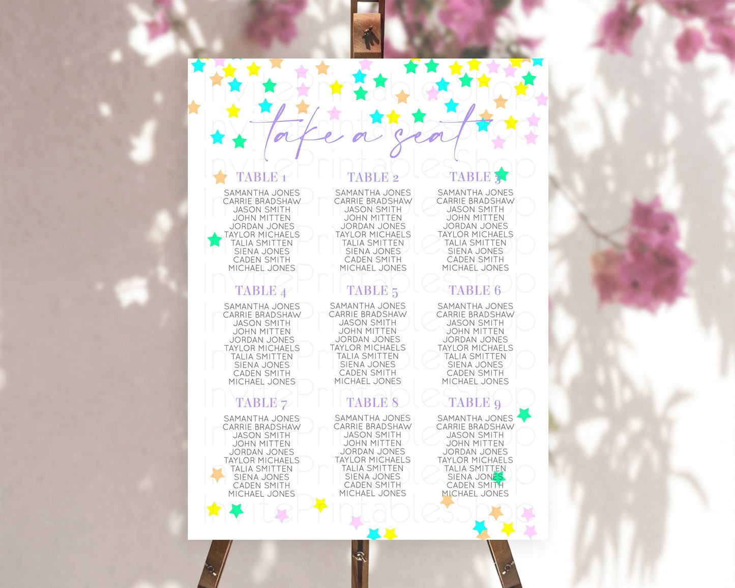 Star Seating Chart Pastel Stars Seating Chart Shooting Star Sprinkle Stars Rainbow Colorful Confetti Twinkle Little Star Decor D10395