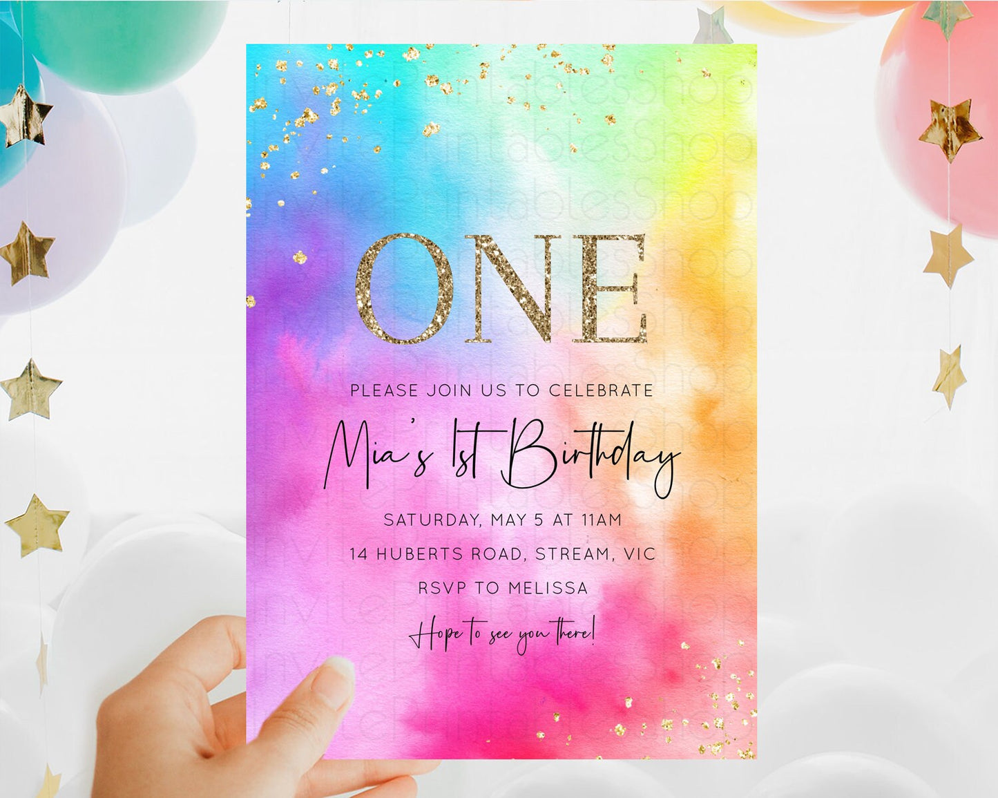 Tie Dye Invitation Rainbow Birthday Invitation Pastel Invitation Colorful Invitation Pastel Rainbow Party 3rd 2nd 1st First Birthday D10456