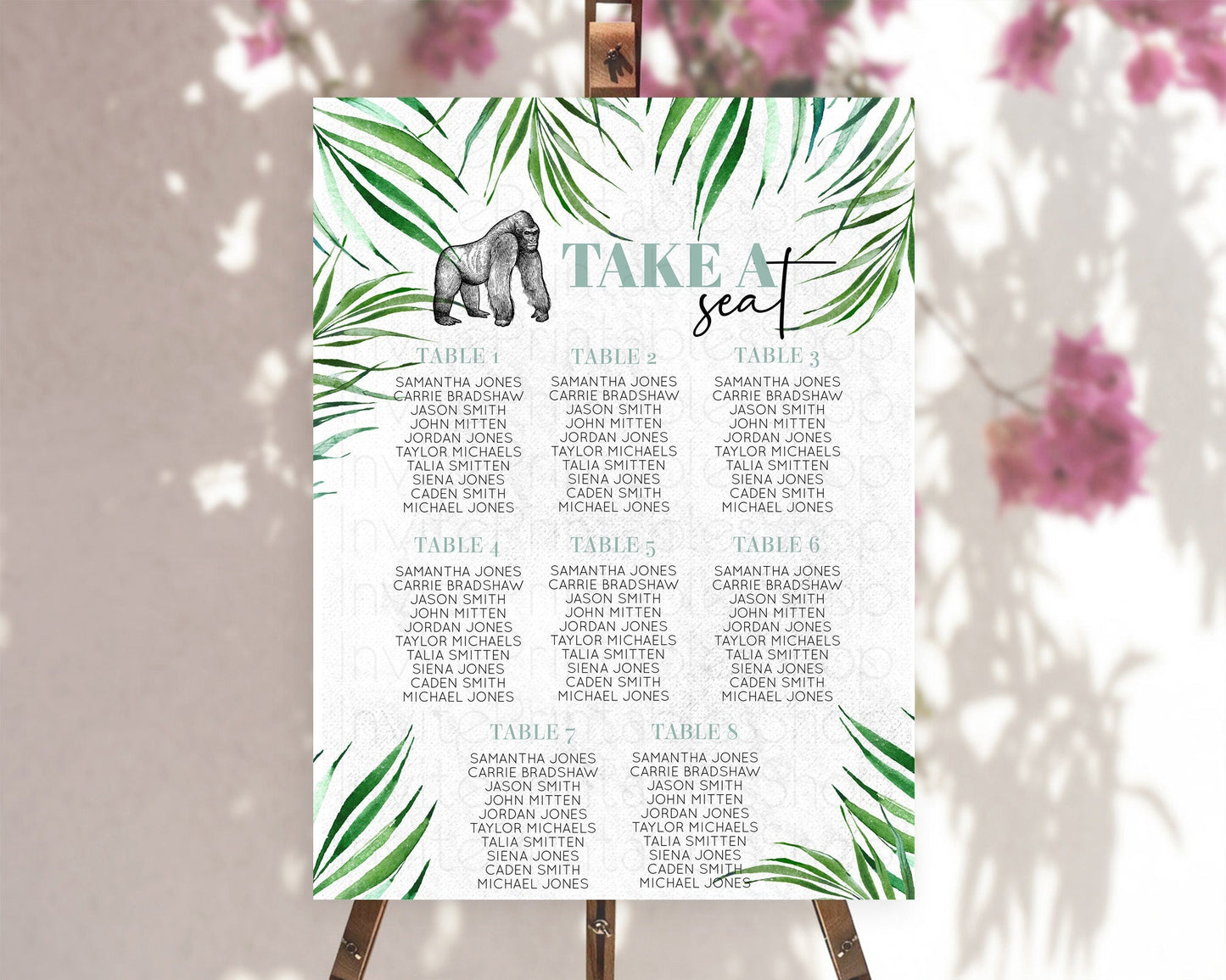 Gorilla Seating Chart Jungle Gorilla Seating Sign Gorilla Party Decor Gorilla Jungle Adventure Zoo Green Palm Leaf Fern Take A Seat D10846