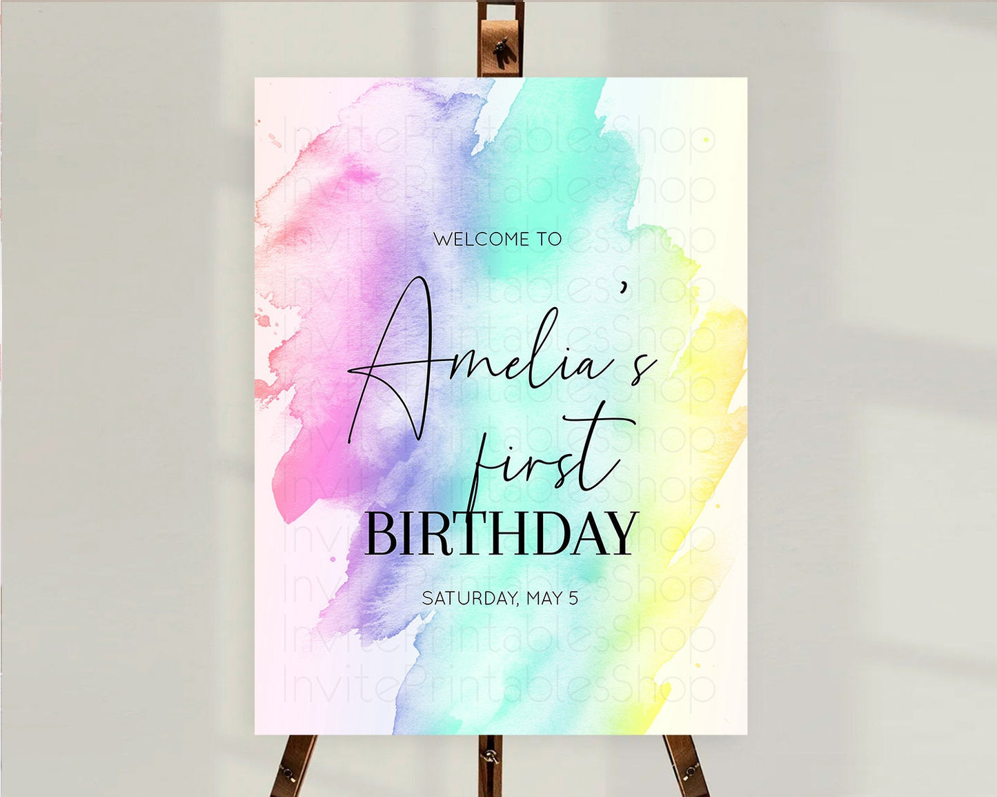 Pastel Welcome Sign Pastel Rainbow Welcome Sign Colorful Rainbow Confetti Watercolor Glitter Pastel First Birthday Welcome Sign D10231
