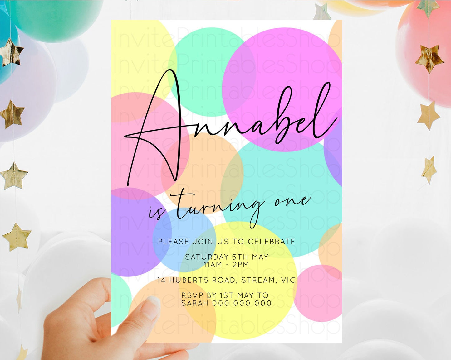 Pastel Birthday Invitation Pastel Confetti Birthday Invitation Bubbles Invitation Colorful Rainbow Confetti 2nd 1st First Birthday D10888