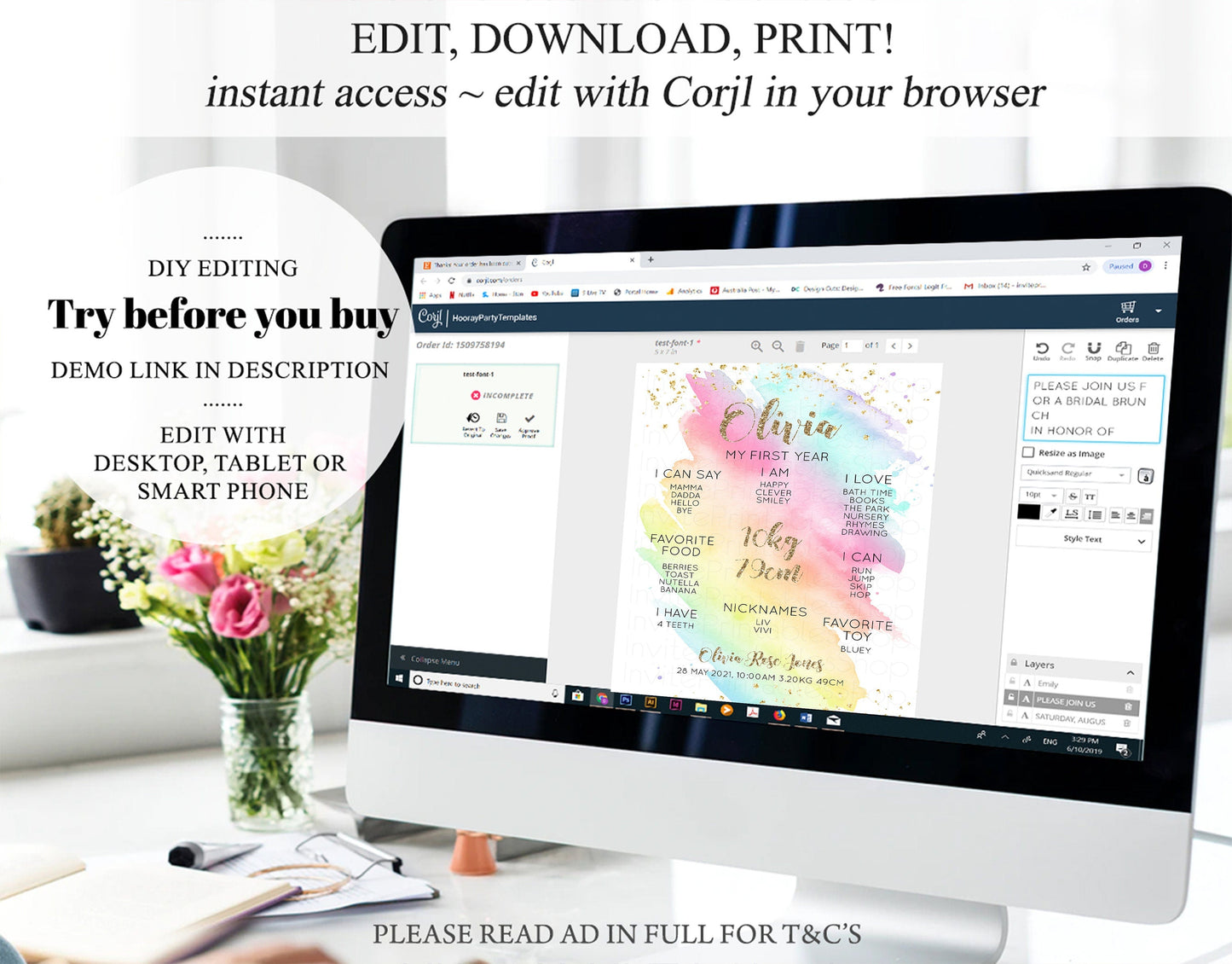 Pastel First Birthday Milestone Board Pastel Rainbow Milestone Poster Watercolor Glitter One Year Poster Colorful Splash Baby 1st Year G518