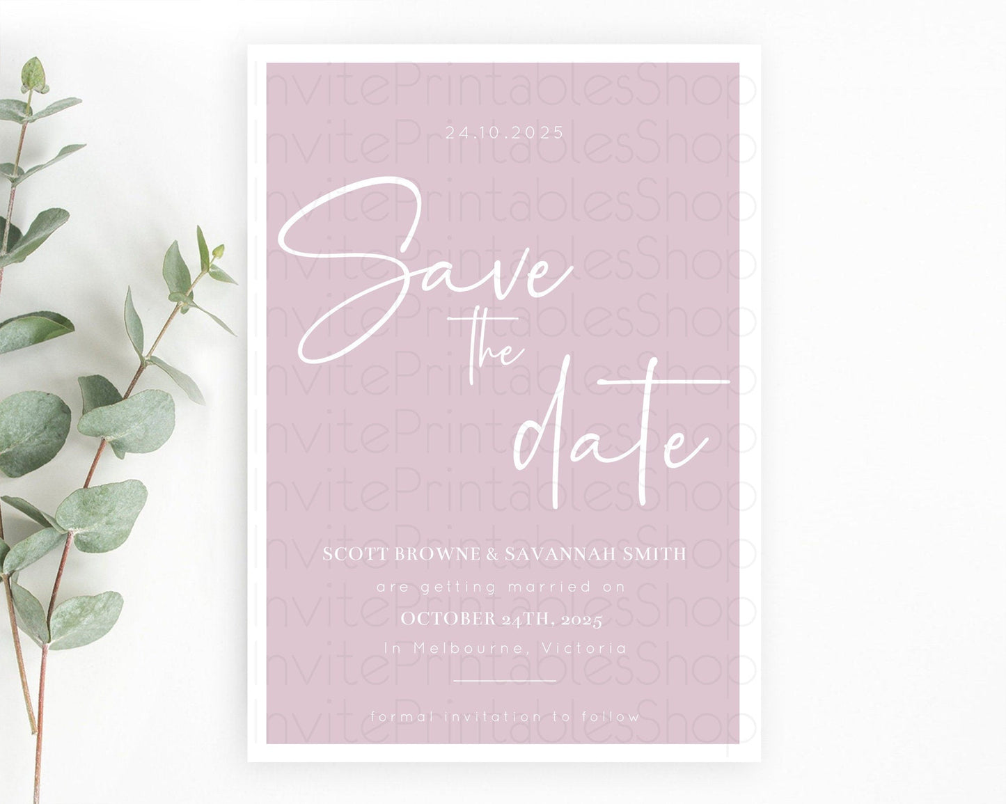 Minimalist Pink Save The Date Template Simple Modern Pink Party Theme For 1st Birthday Baptism Baby Shower Wedding Bridal Shower D10940