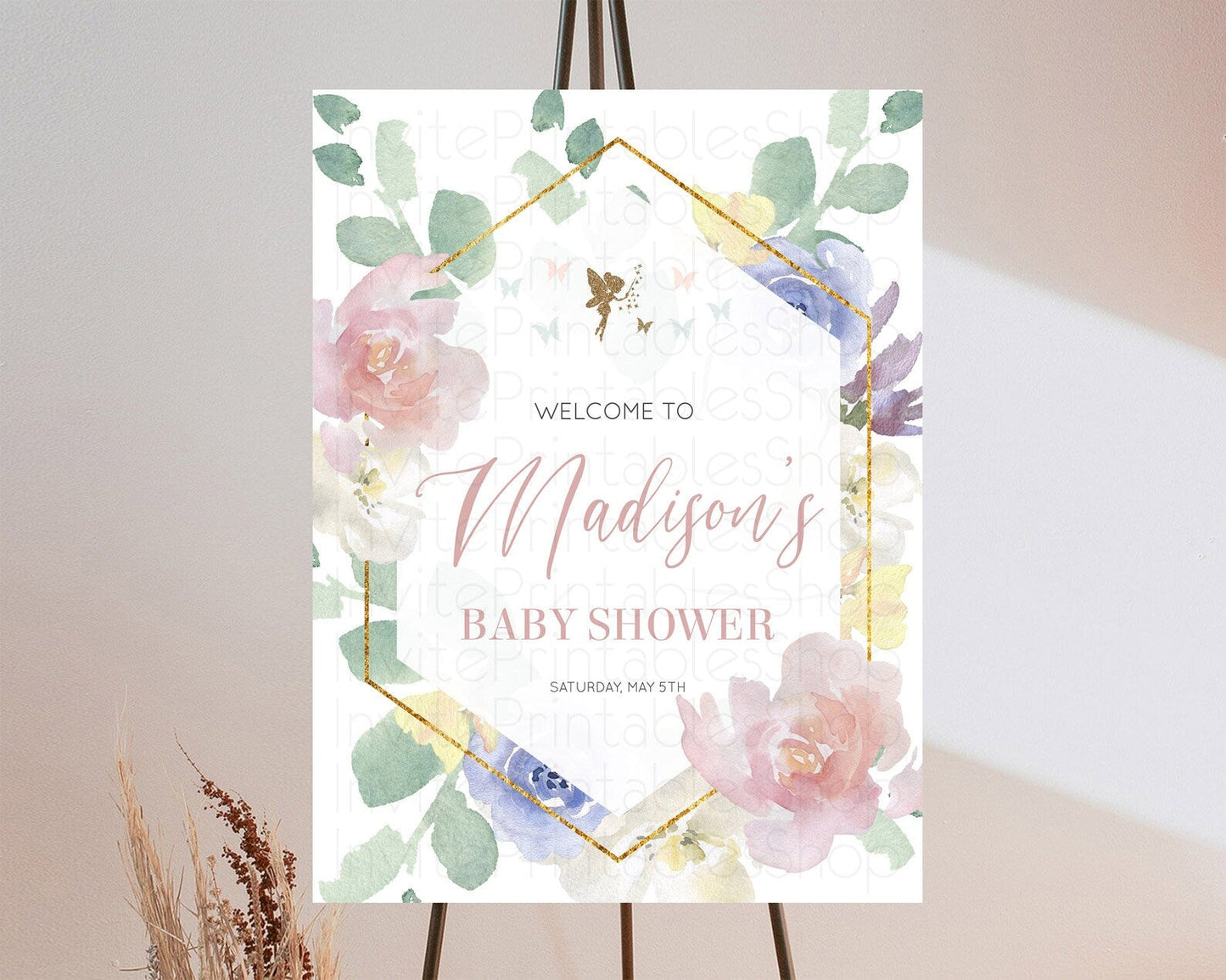 Fairy Baby Shower Welcome Sign Fairy Welcome Board Enchanted Garden Pastel Floral Butterfly Decor Secret Garden Fairy Welcome Sign D10294