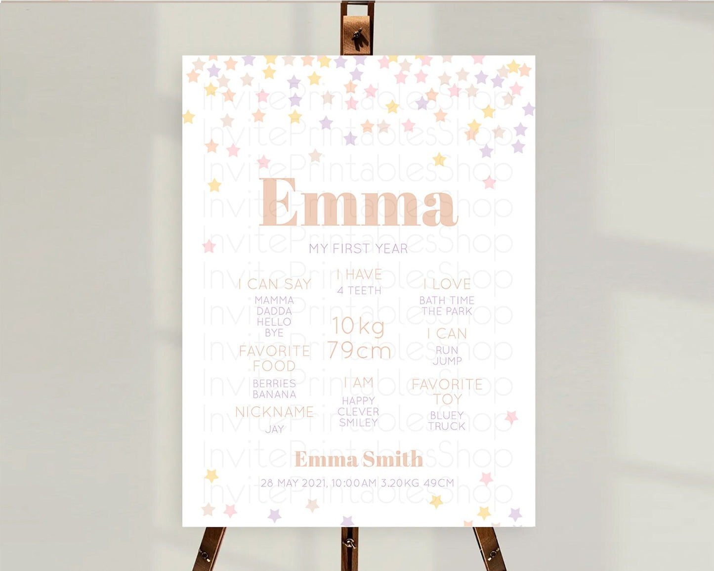 Star First Birthday Milestone Poster Pastel Stars Milestone Shooting Star Rainbow Colorful Confetti Twinkle Little Star 1st Birthday D10810