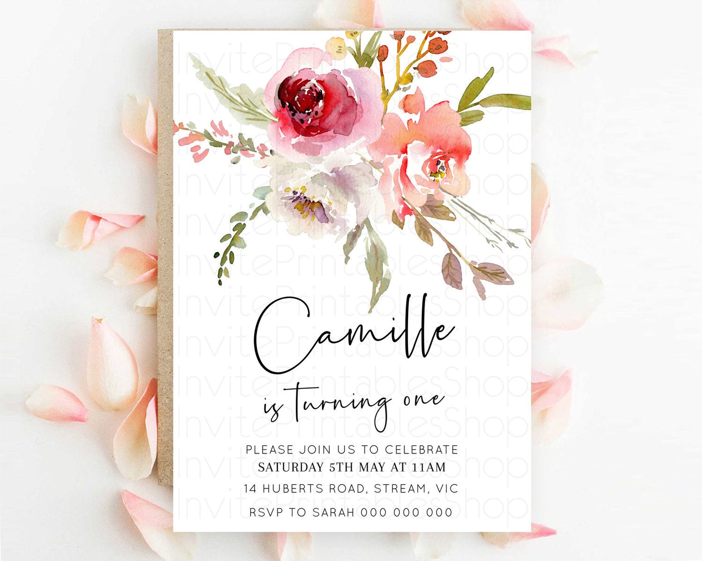 Secret Garden Invitation Wildflower Birthday Invitation Pastel Flowers Invite Enchanted Garden Boho Floral 3rd 2nd First Birthday D10243