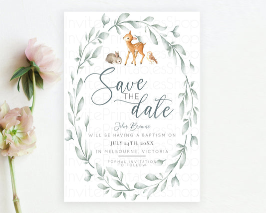 Editable Fawn Deer Save The Date Template Pastel Floral Deer Enchanted Fores
