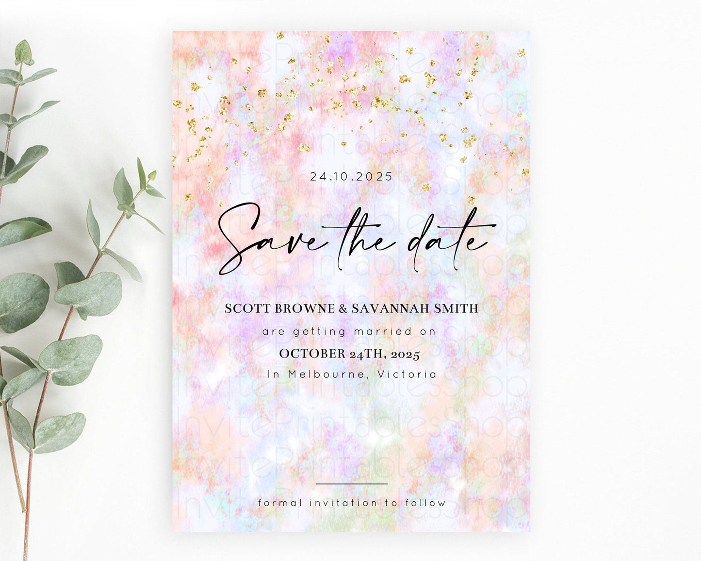 Pastel Save The Date Template Pastel Ombre Rainbow Watercolor Colorful Party For Birthday Baptism Baby Shower Wedding Bridal Shower D10649