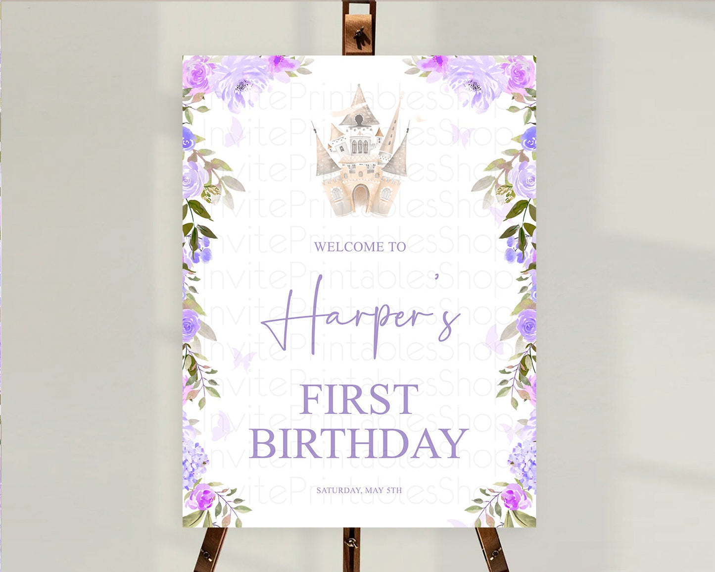 Princess Birthday Welcome Sign Castle Welcome Board Secret Garden Enchanted Castle Pastel Floral Garden First Birthday Welcome Sign D10339