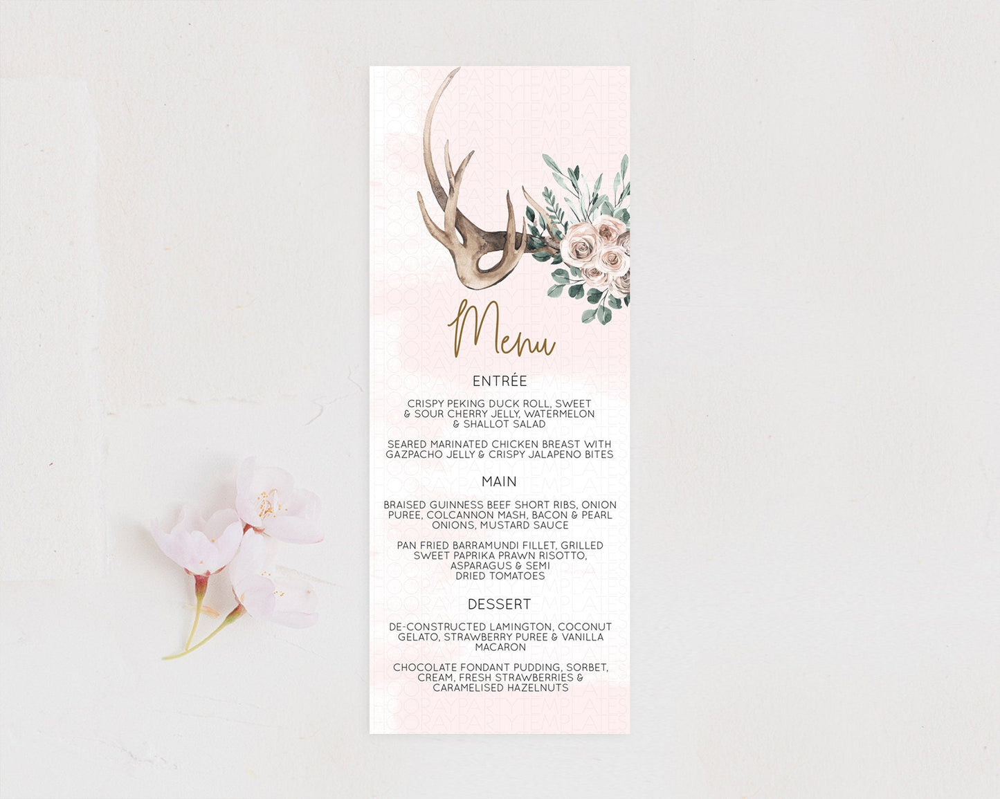 Secret Garden Menu Wildflower Menu Template Pastel Flower Garden Table Decor Boho Floral Dinner Dessert Floral Party Food Menu D11010