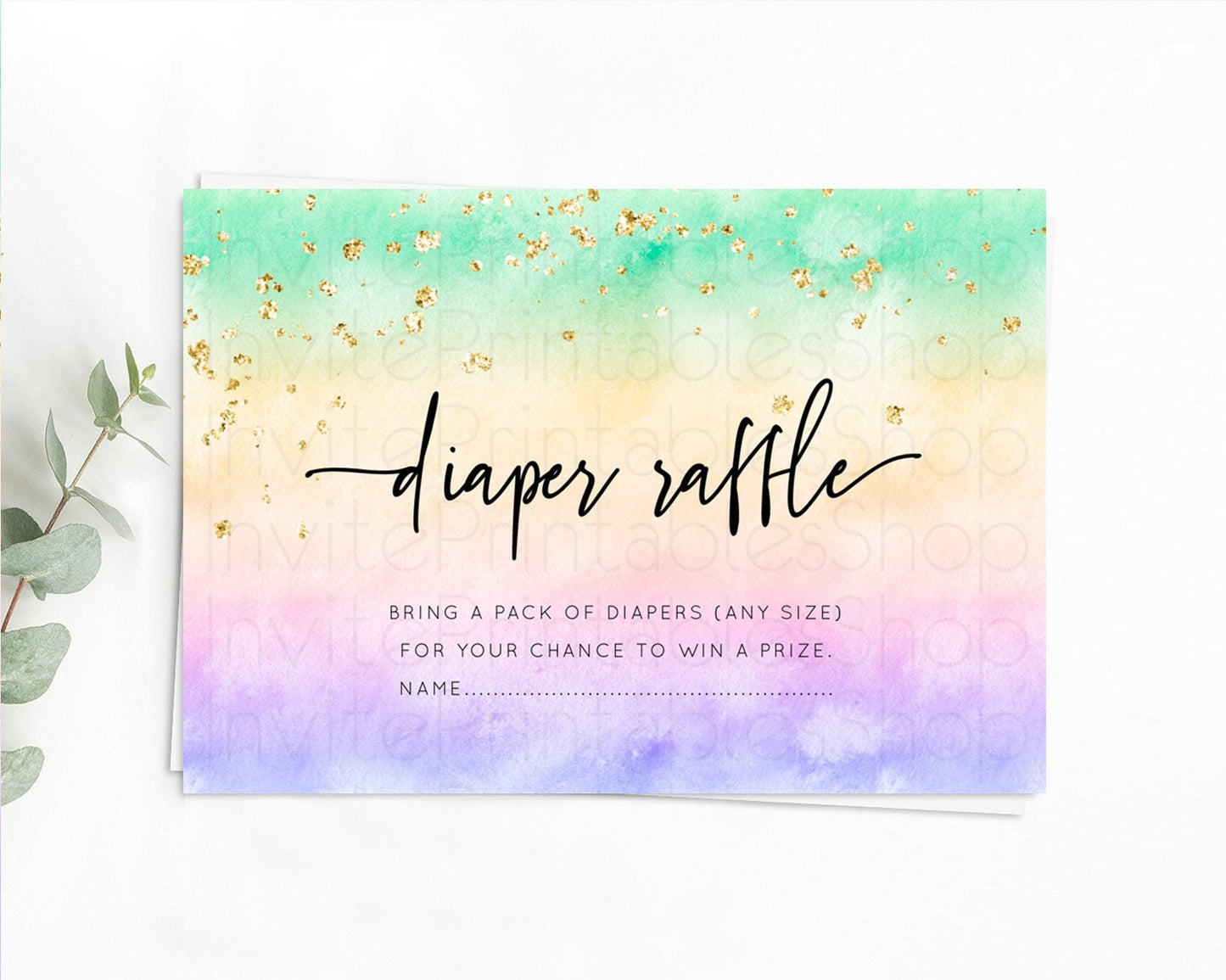 Pastel Diaper Raffle Card Pastel Rainbow Diaper Raffle Insert Colorful Ombre Watercolor Diaper Ticket Confetti Glitter Raffle Game D10485