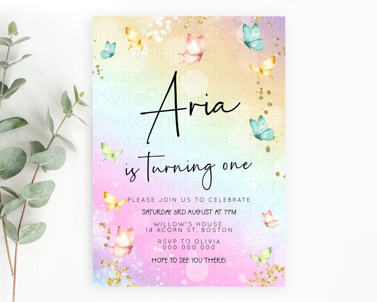 Pastel Butterfly Birthday Invitation Butterfly Birthday Invitation Whimsical Butterfly Enchanted Garden 1st 2nd Birthday Invitation D23138