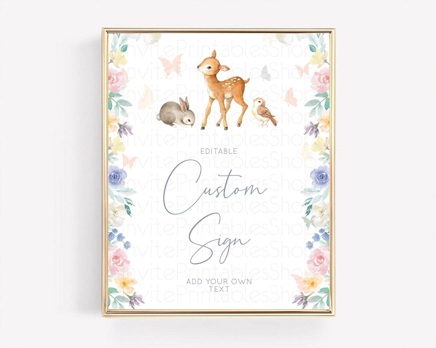 Fawn Deer Sign Pastel Floral Deer Table Sign Decor Enchanted Forest Butterfly Party 1st Birthday Baptism Baby Shower Bridal Shower D10930