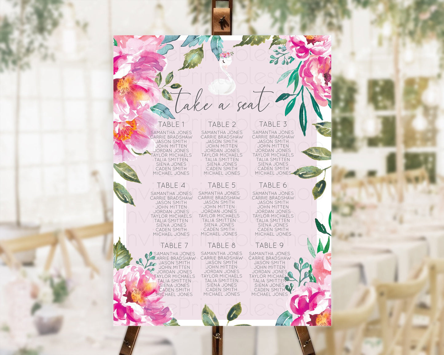 Editable Swan Seating Chart Swan Princess Ballet Seating Sign Watercolour Pa