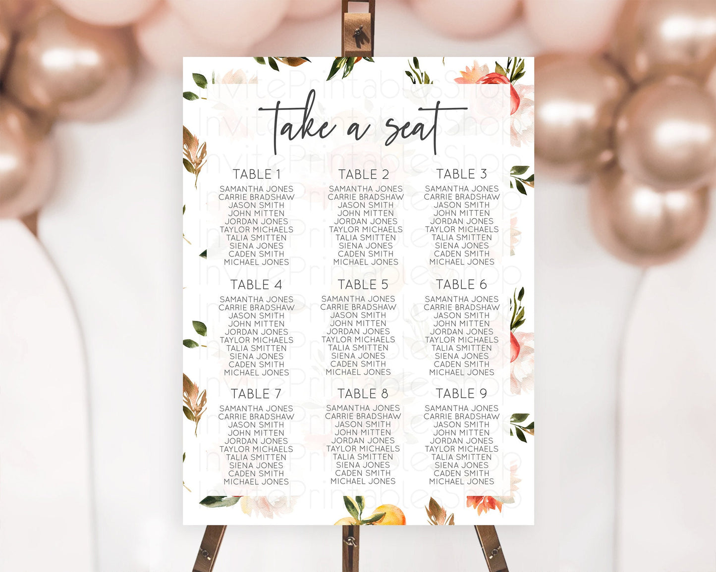 Editable Citrus Seating Chart Lemon Seating Chart Orange Seating Chart Citru