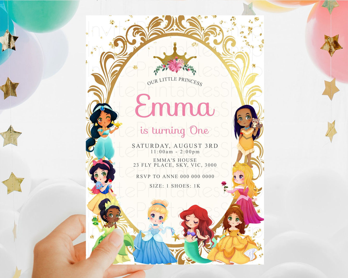 Princess Birthday Invitation Castle Invitation Royal Birthday Fairy Tale Enchanted Mirror Pastel Floral Garden 1st First Birthday D10152