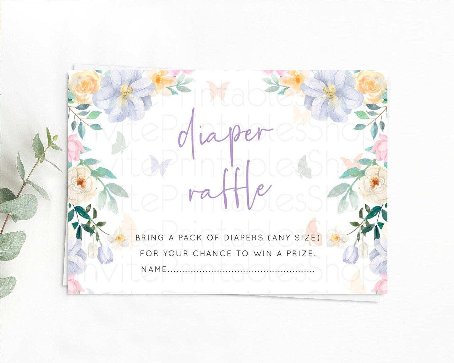 Secret Garden Diaper Raffle Card Boho Wildflower Diaper Raffle Insert Pastel Flower Garden Baby Shower Card Flower Raffle Game D10472