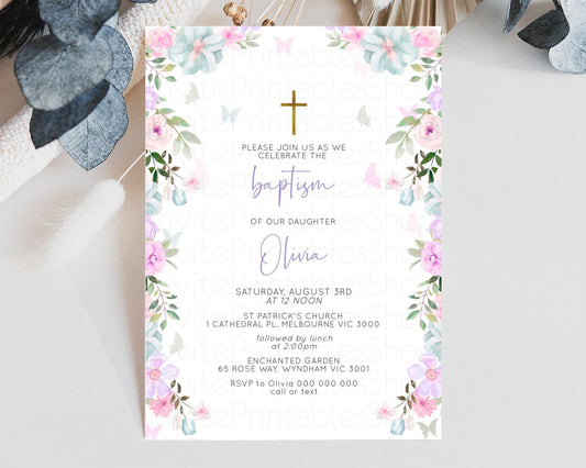 Editable Floral Baptism Invitation Pastel Floral Christening Invitation Ench