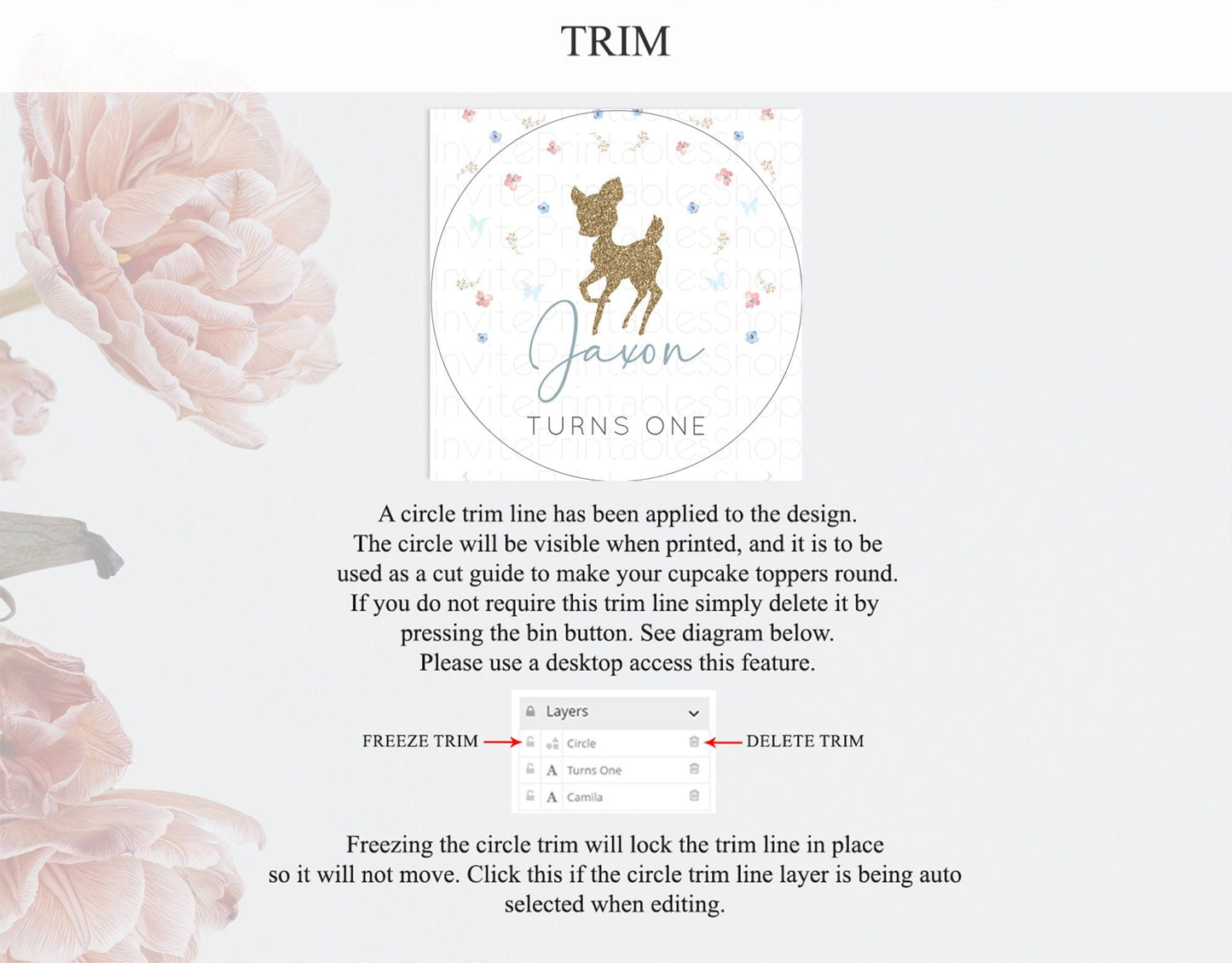 Fawn Cupcake Toppers Deer Cupcake Toppers Enchanted Forest Party Butterfly Pastel Flowers Woofland Cupcake Toppers First Birthday D10359