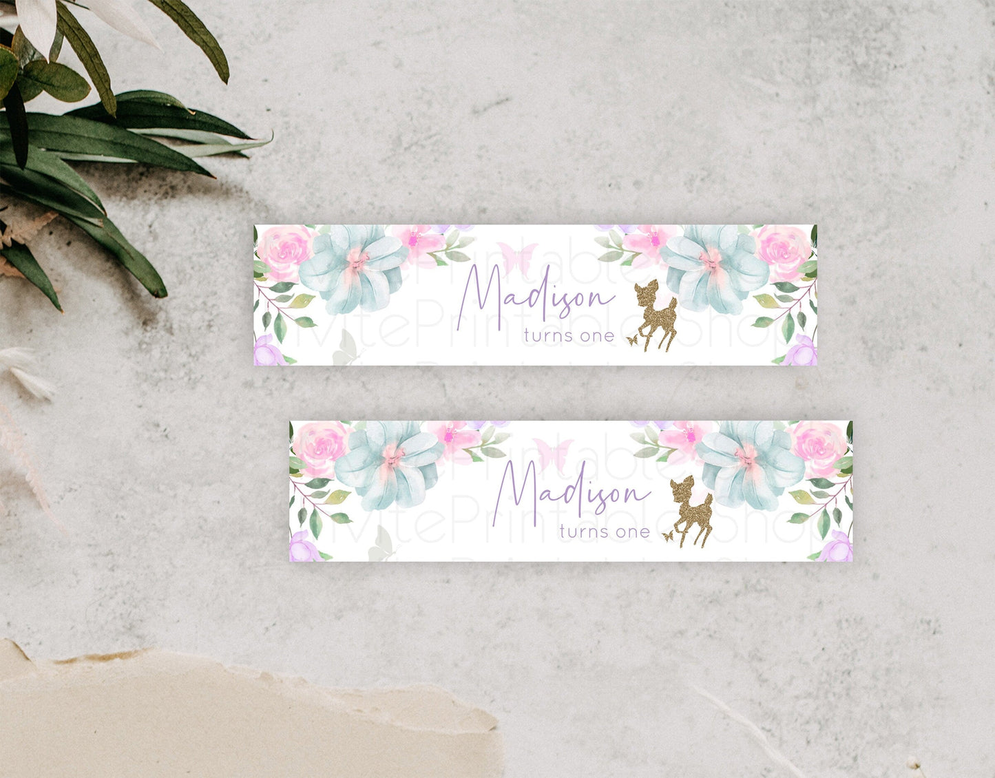 Fawn Deer Water Label Template Pastel Floral Deer Enchanted Forest Butterfly Party Decor Birthday Baptism Baby Shower Bridal Shower D10476