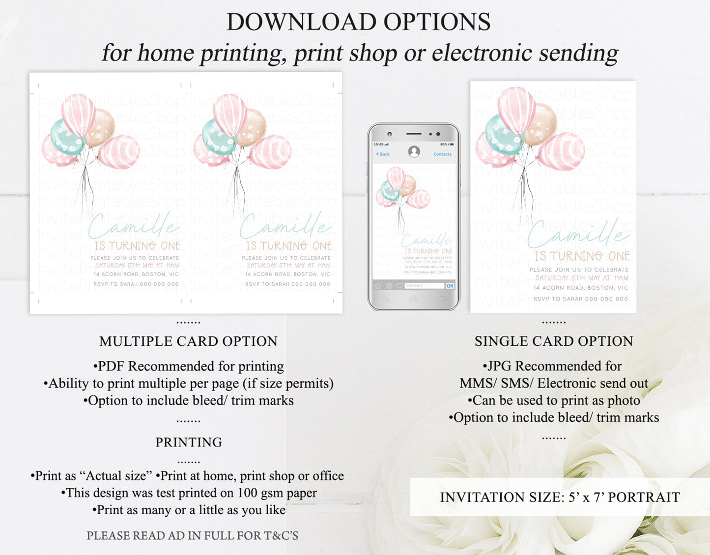 Balloon Birthday Invitation Pastel Birthday Invite Colorful Balloon Theme Watercolor Simple Cute Party Balloon 1st 2nd 3rd Birthday 712