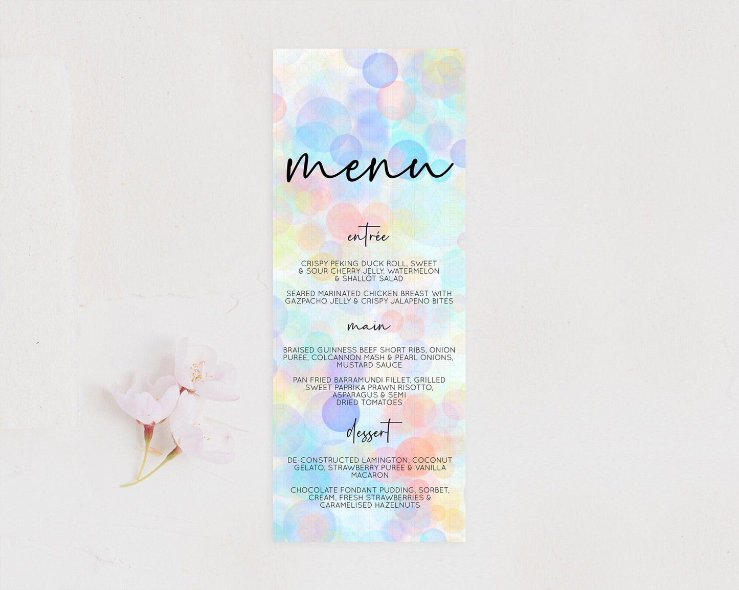 Pastel Menu Bubbles Menu Template Bubble Bath Table Decor Rainbow Pastel Colorful Confetti Dinner Dessert Menu Party Food Menu D10445