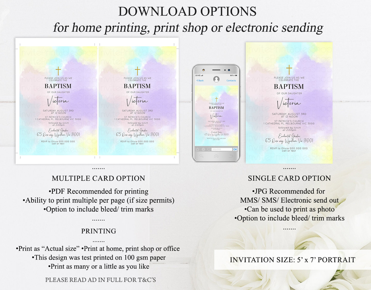 Pastel Baptism Invitation Rainbow Christening Invitation Holy Communion Invite Baptism 1st Birthday Sprinkles Ombre Watercolor Splash 595