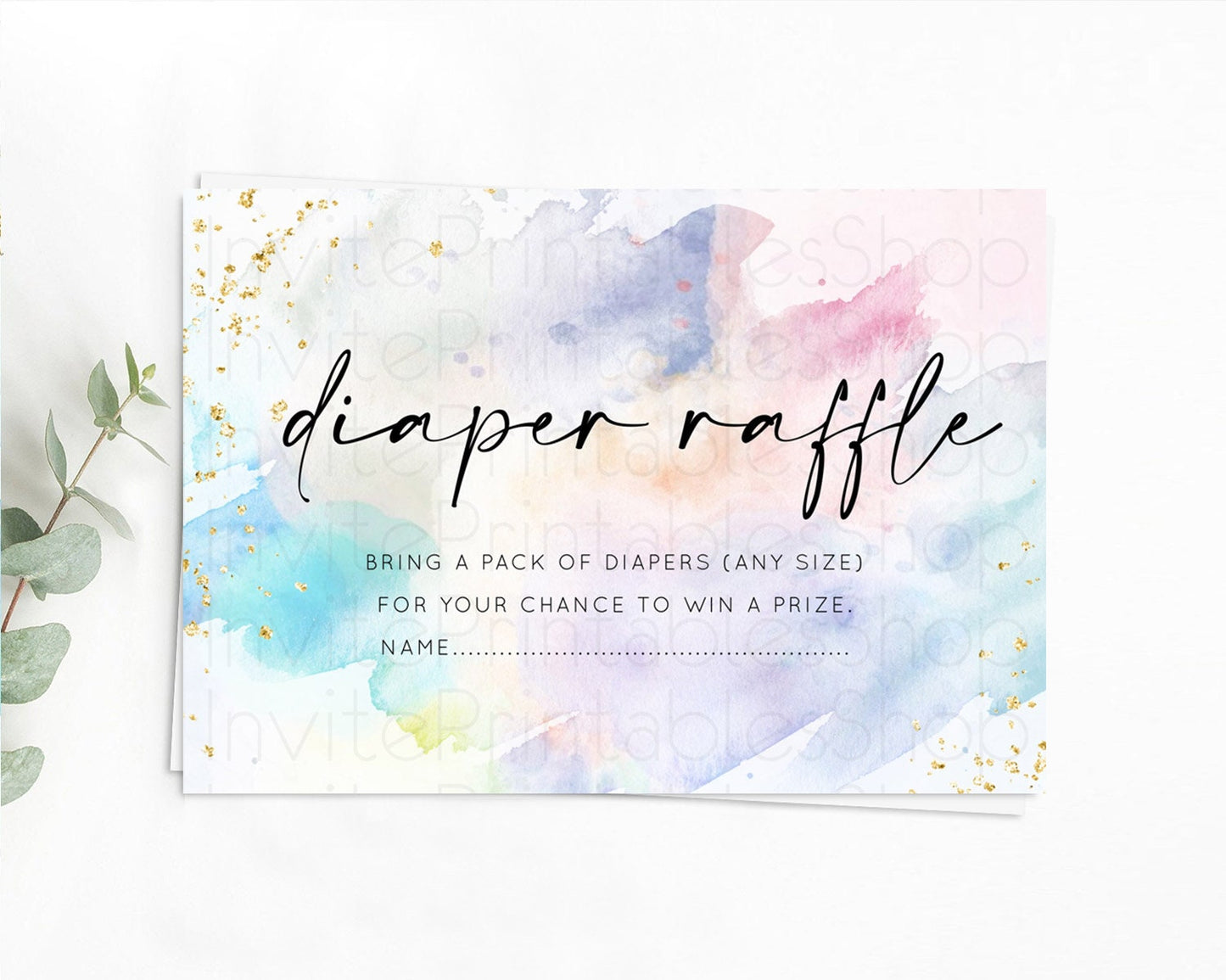 Pastel Diaper Raffle Card Pastel Rainbow Diaper Raffle Insert Colorful Ombre Watercolor Diaper Ticket Confetti Glitter Raffle Game D10420