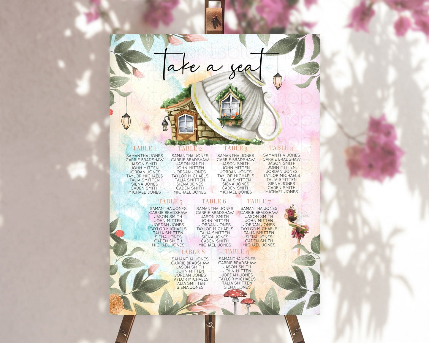 Fairy Seating Chart Pastel Fairy Seating Chart Fairy Tea Party Fairy Garden Seating Sign Enchanted Garden Floral Butterfly Decor D10555