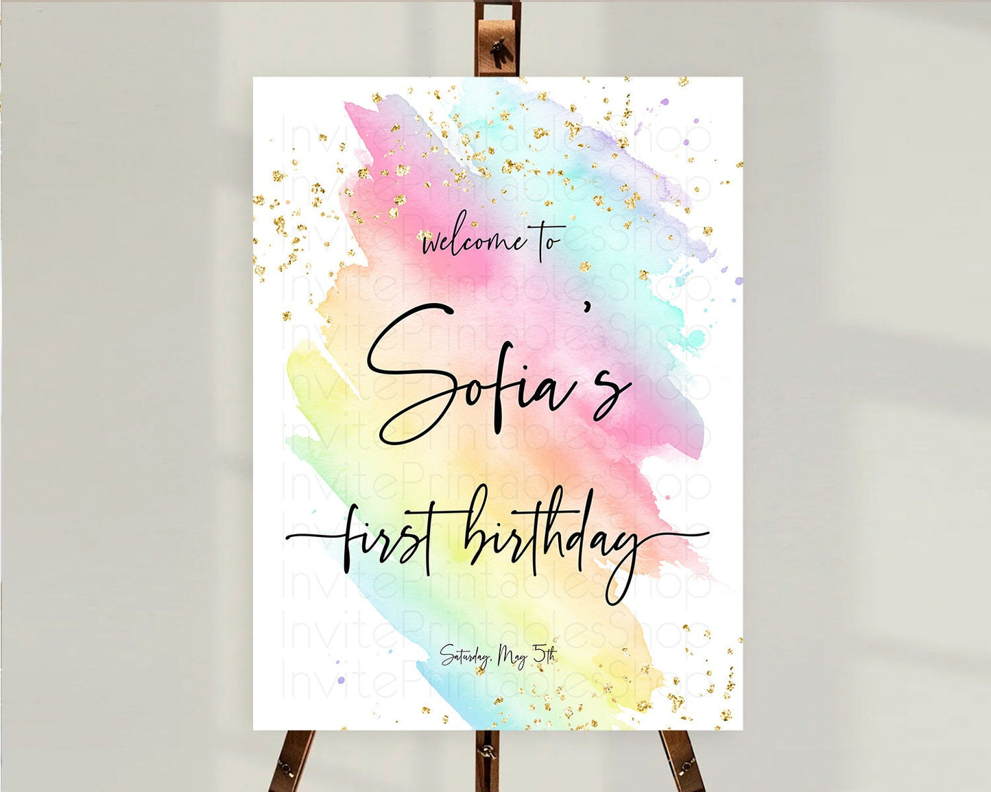 Pastel Welcome Sign Pastel Rainbow Welcome Sign Colorful Rainbow Confetti Watercolor Glitter Pastel First Birthday Welcome Sign D10495