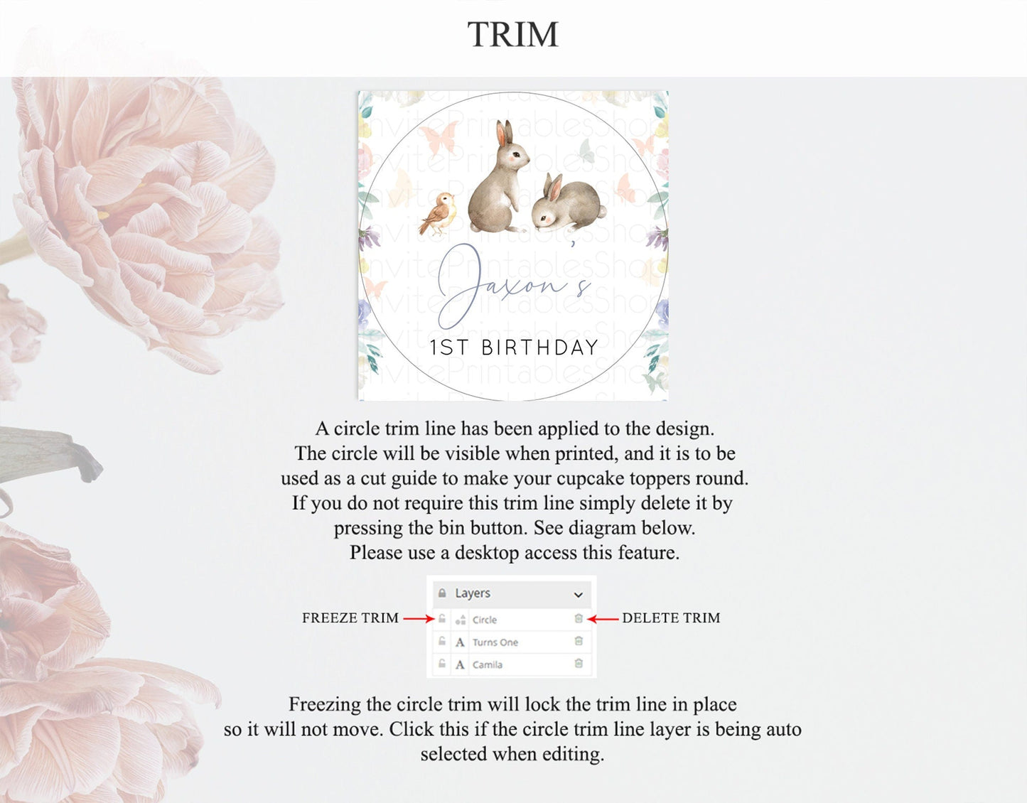 Bunny Cupcake Toppers Floral Bunny Cupcake Toppers Pastel Bunny Cupcake Pastel Watercolor Woodland Flowers Bunny First Birthday D10928