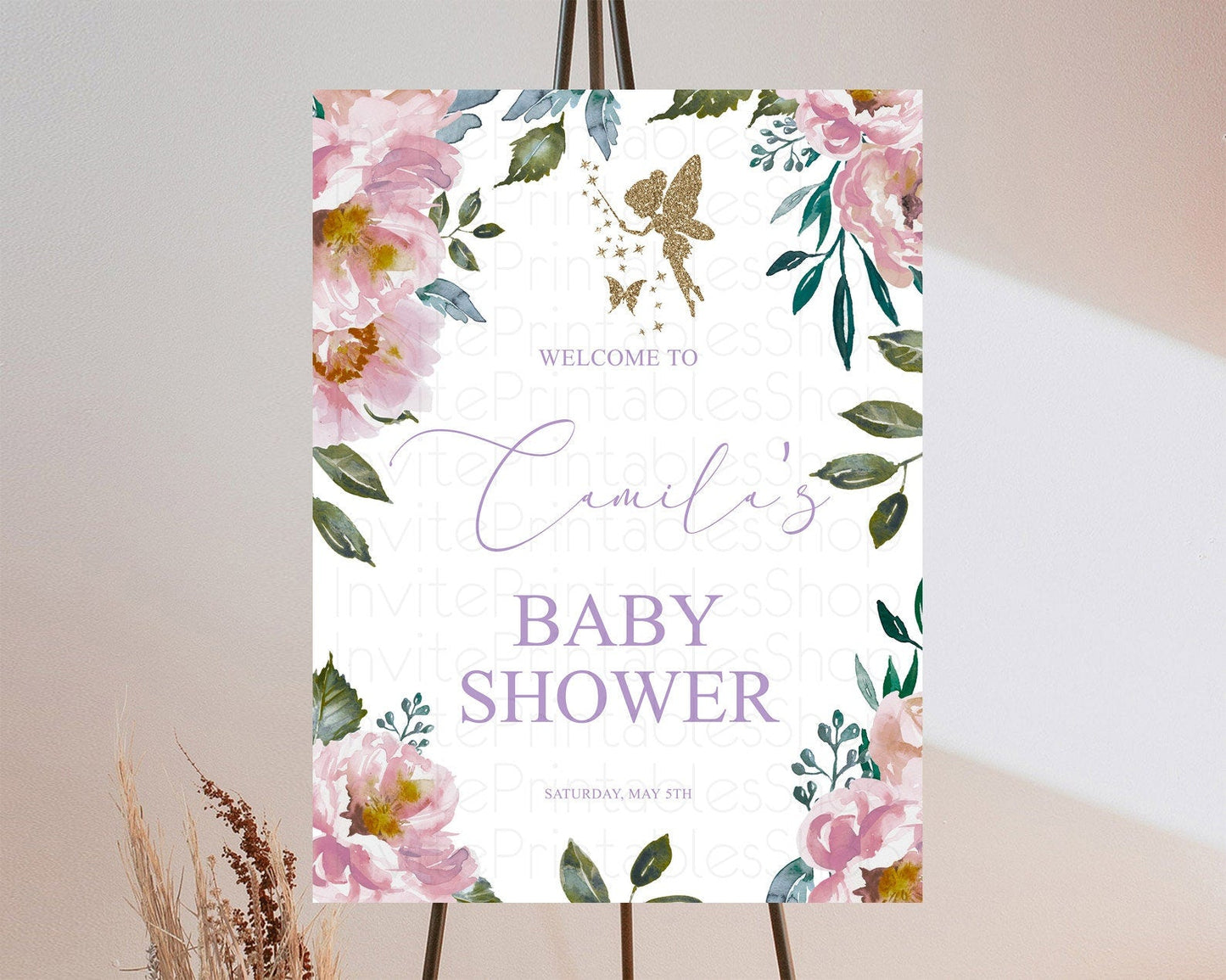 Fairy Baby Shower Welcome Sign Fairy Welcome Board Enchanted Garden Pastel Floral Butterfly Decor Secret Garden Fairy Welcome Sign D10727