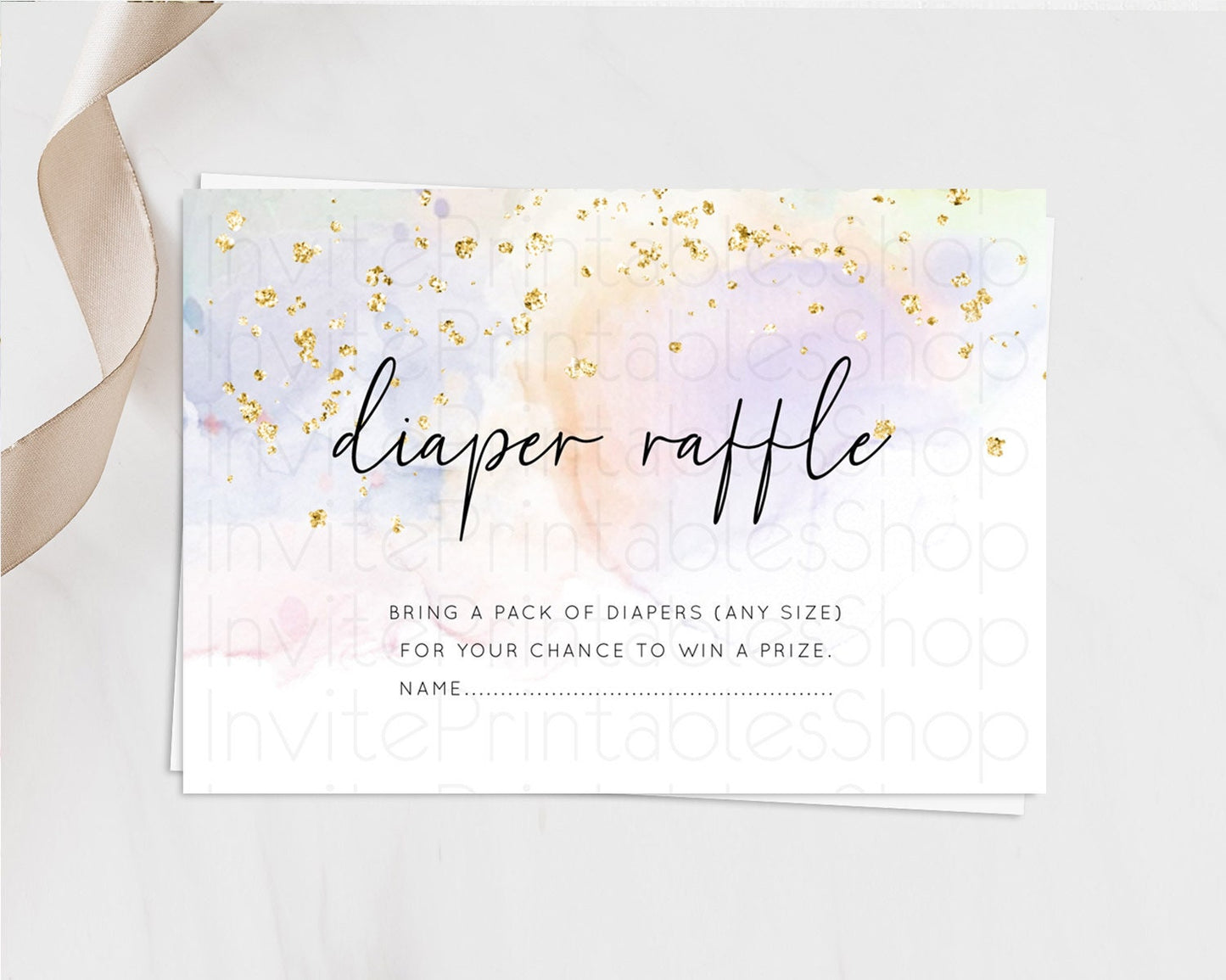Pastel Diaper Raffle Card Pastel Rainbow Diaper Raffle Insert Colorful Ombre Watercolor Diaper Ticket Confetti Glitter Raffle Game D10769