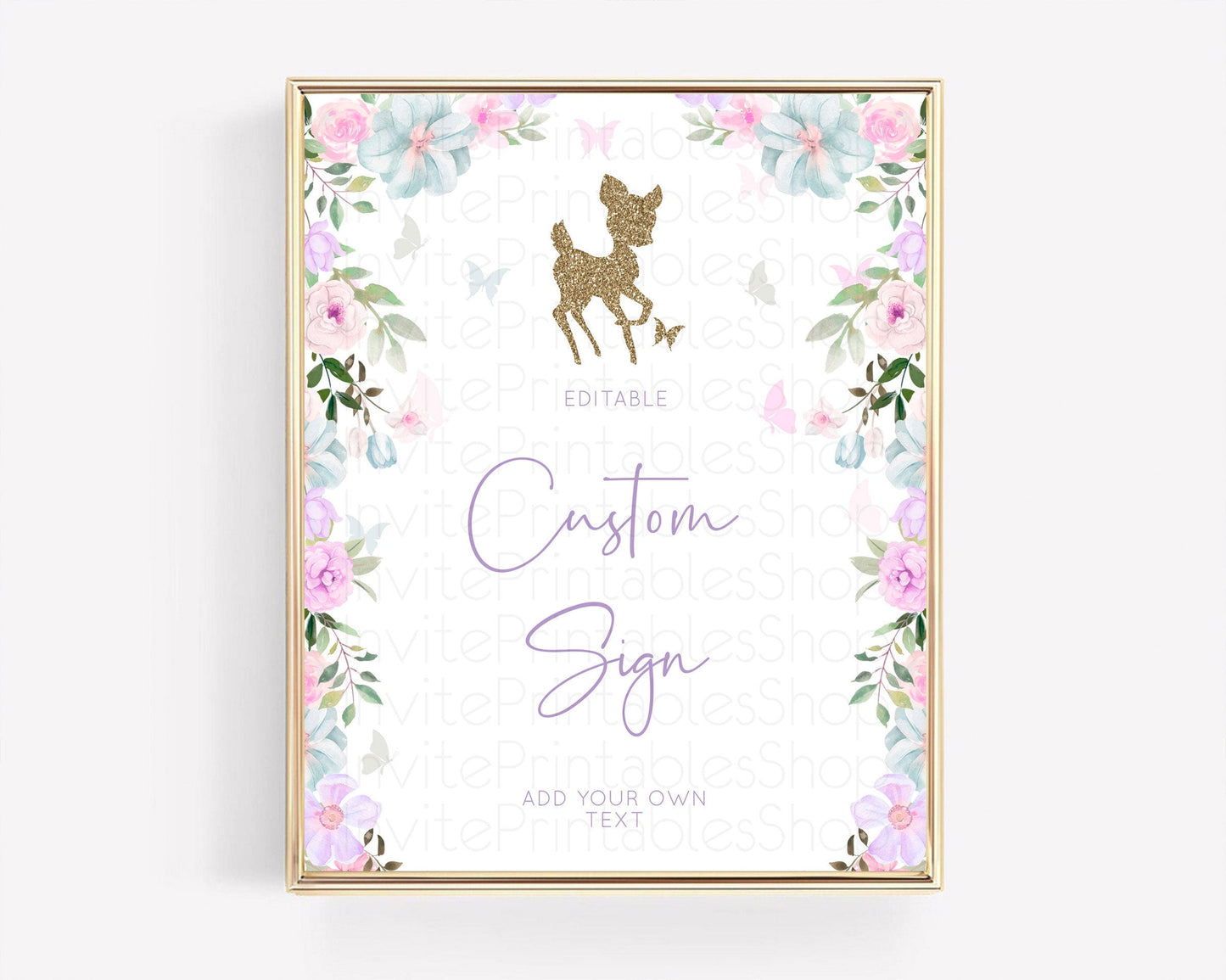 Fawn Deer Sign Pastel Floral Deer Table Sign Decor Enchanted Forest Butterfly Party 1st Birthday Baptism Baby Shower Bridal Shower D10476