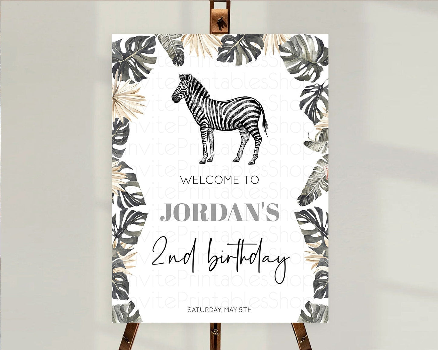 Zebra Welcome Sign Zebra Welcome Board Zebra Welcome Poster Safari Decor Dried Palm Fern Zoo Party Zebra First Birthday Welcome Sign D10824