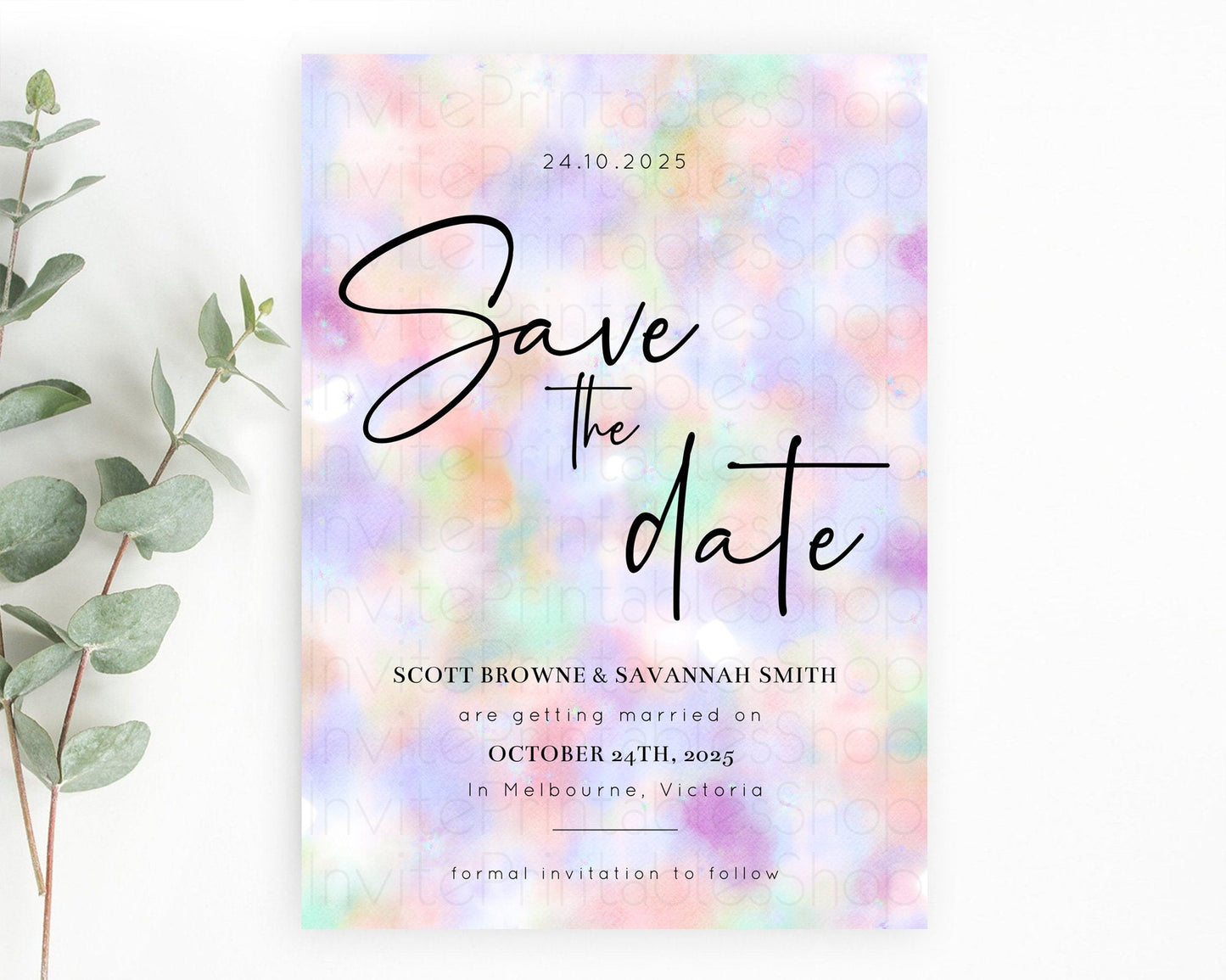 Pastel Save The Date Template Pastel Ombre Rainbow Watercolor Colorful Party For Birthday Baptism Baby Shower Wedding Bridal Shower D10697