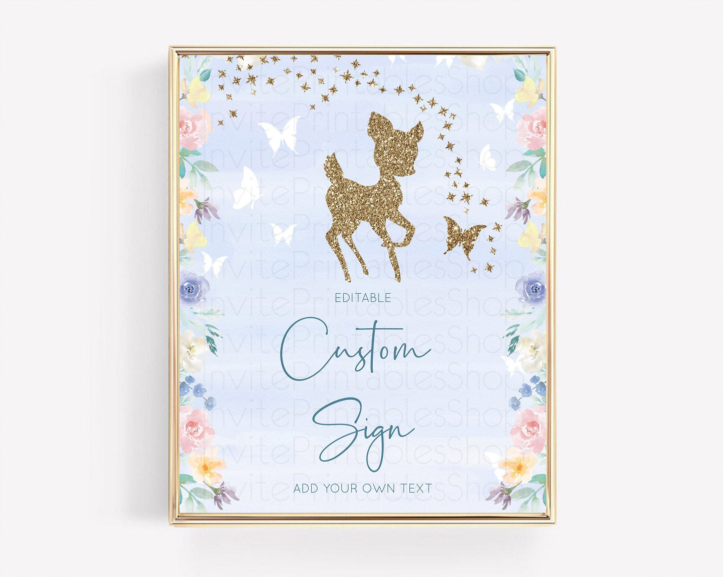 Fawn Deer Sign Pastel Floral Deer Table Sign Decor Enchanted Forest Butterfly Party 1st Birthday Baptism Baby Shower Bridal Shower D10879
