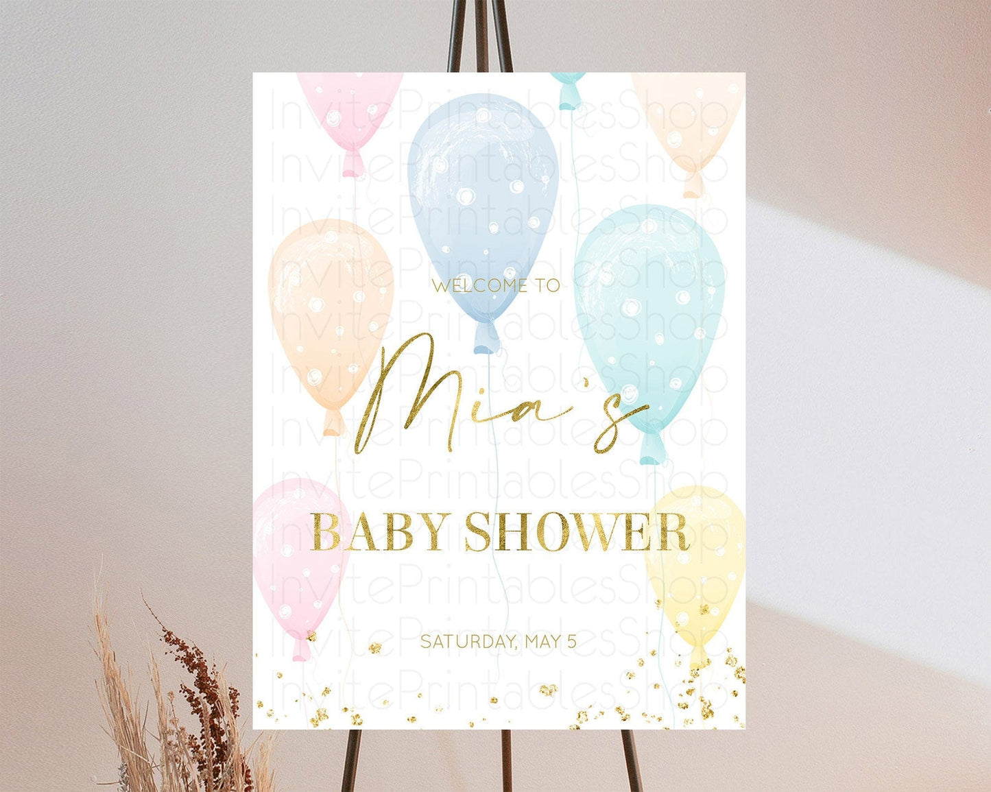Pastel Balloons Baby Shower Welcome Sign Colorful Balloon Welcome Board Rainbow Balloon Welcome Poster Confetti Balloon Welcome Sign D10182