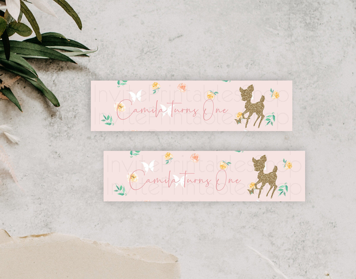 Fawn Deer Water Label Template Pastel Floral Deer Enchanted Forest Butterfly Party Decor Birthday Baptism Baby Shower Bridal Shower D10386