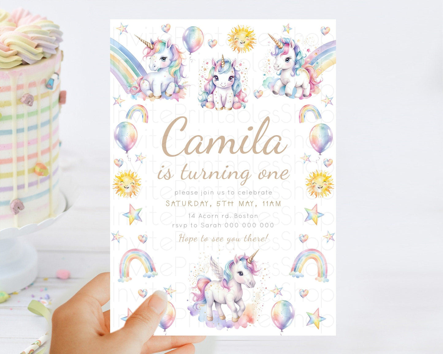 Rainbow Unicorn Birthday Invitation Pastel Birthday Invitation Magical Unicorn Party Theme Pastel Stars Heart Sun 1st 2nd Birthday D23372