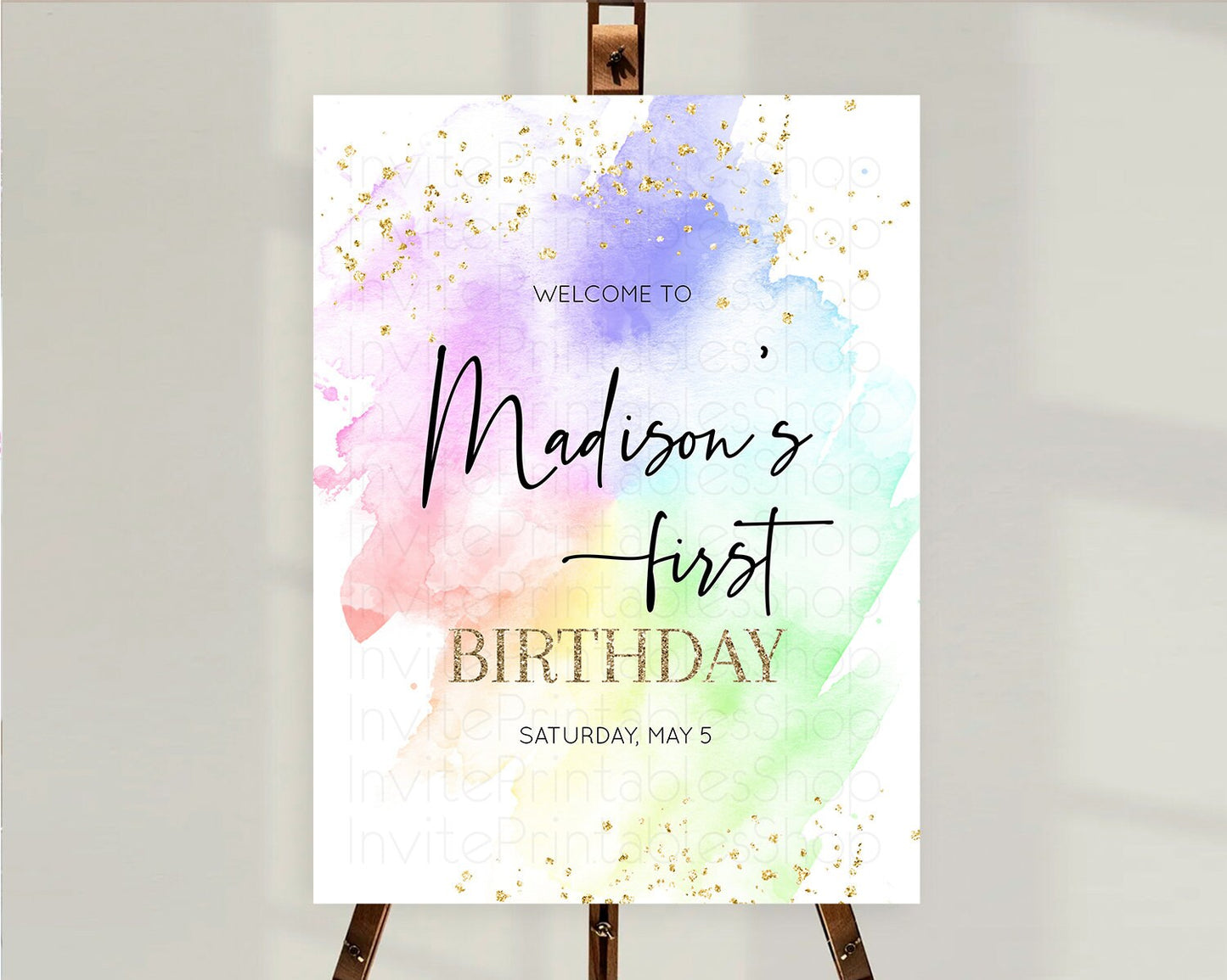 Pastel Welcome Sign Pastel Rainbow Welcome Sign Colorful Rainbow Confetti Watercolor Glitter Pastel First Birthday Welcome Sign D10316