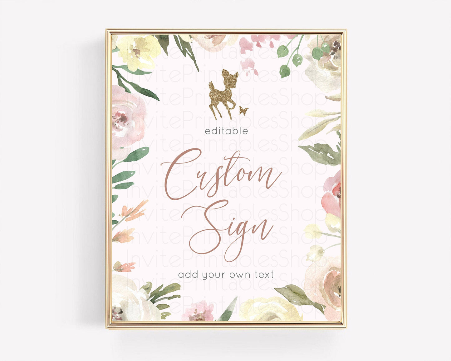Fawn Deer Sign Pastel Floral Deer Table Sign Decor Enchanted Forest Butterfly Party 1st Birthday Baptism Baby Shower Bridal Shower D10193