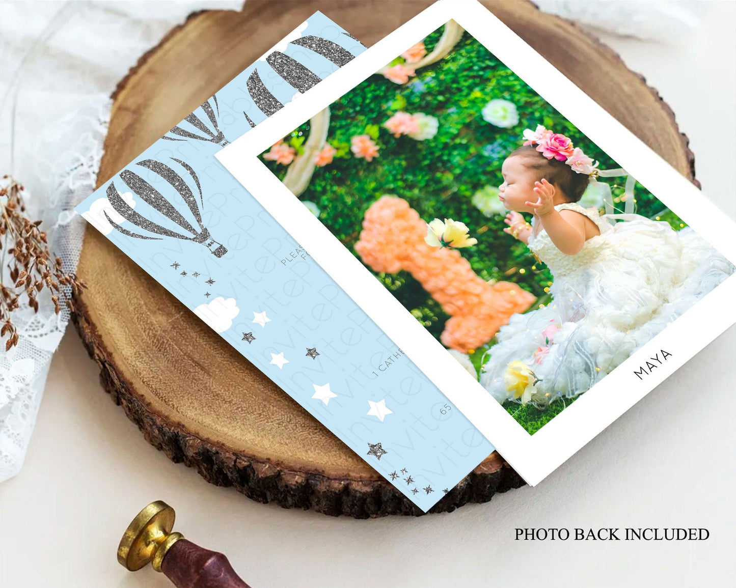 Hot Air Balloon Baptism Invitation Hot Air Balloon Baptism Birthday Invitation Adventure Awaits Up Up Away Glitter Blue Watercolor D10335