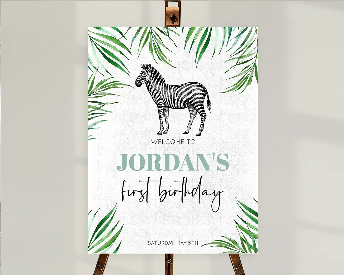 Zebra Welcome Sign Zebra Welcome Board Zebra Welcome Poster Safari Decor Dried Palm Fern Zoo Party Zebra First Birthday Welcome Sign D10844